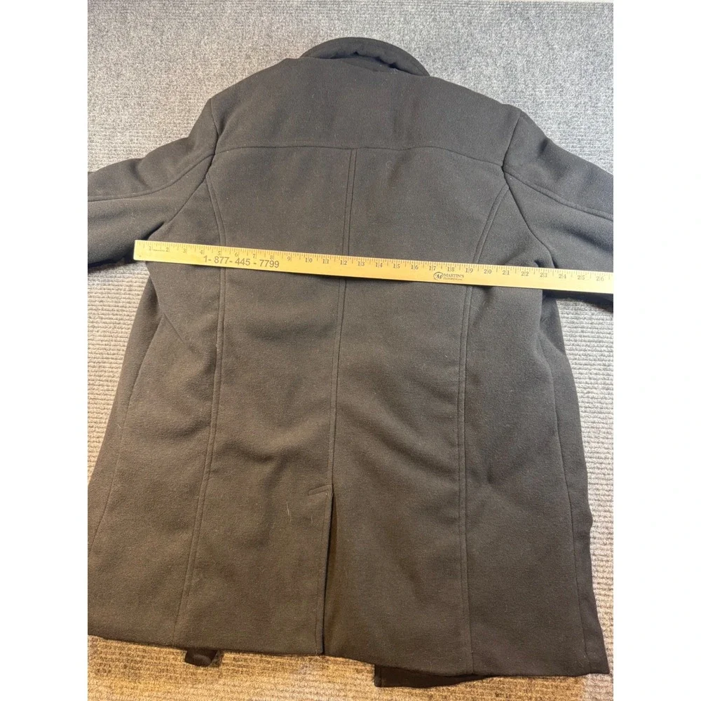 Chaps Mens Black Wool Blend‎ Walking Coat Jacket L/G Button Front Zip Up